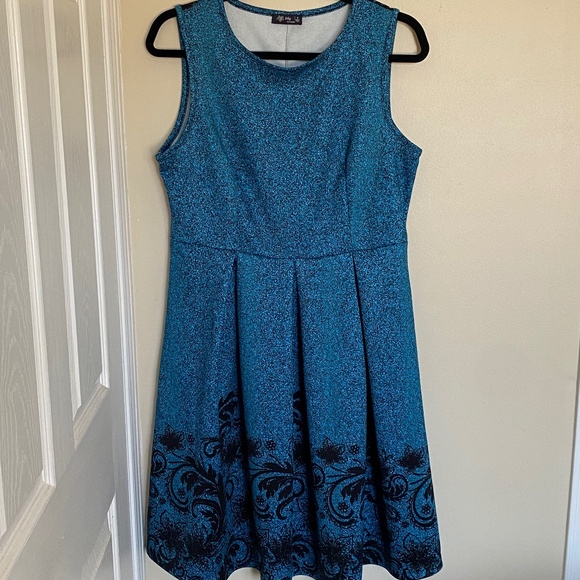 Teal & Black Paisley Print Fit & Flare Dress - Picture 11 of 13